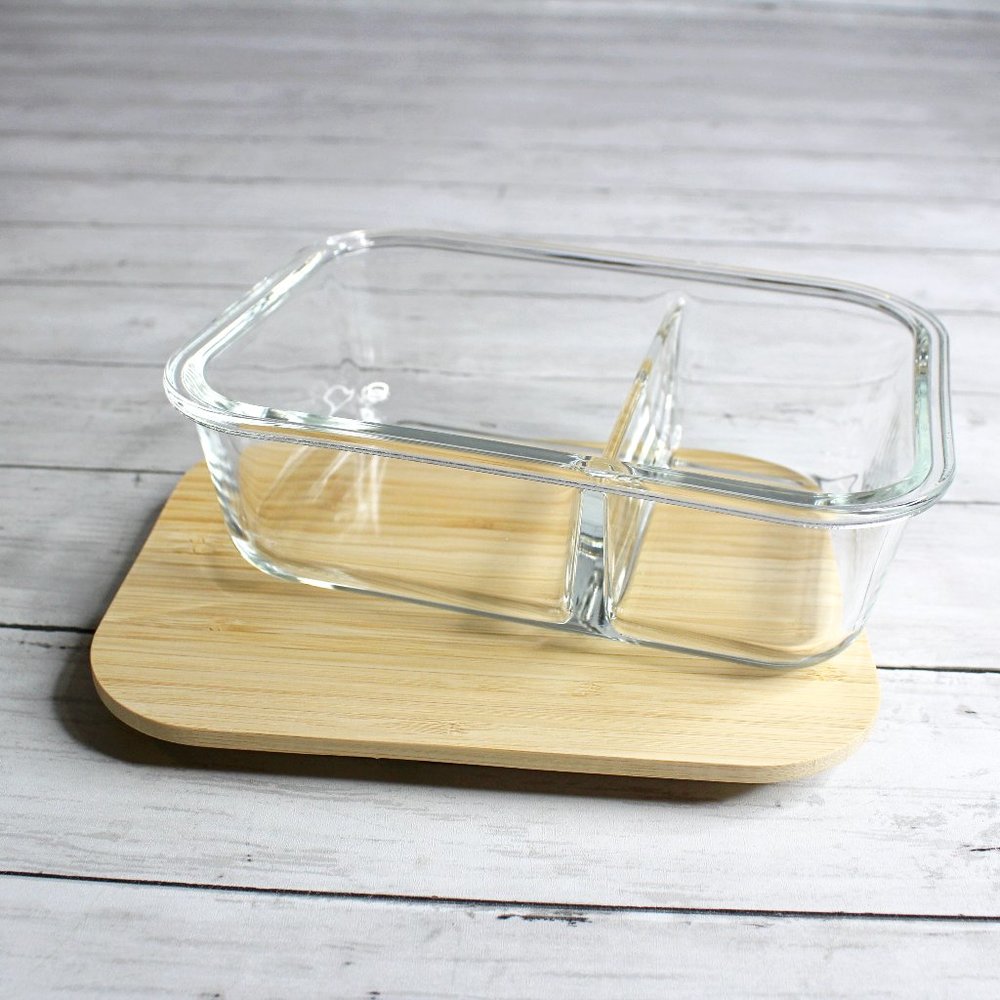 Crofton Divided Glass Dish Food Meal Storage Container Bamboo Airtight